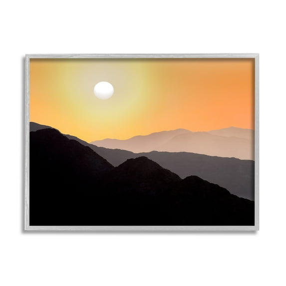 Stupell Industries Orange Sky Mountain Silhouettes Landscape Photography Gray Framed Art Print Wall Art