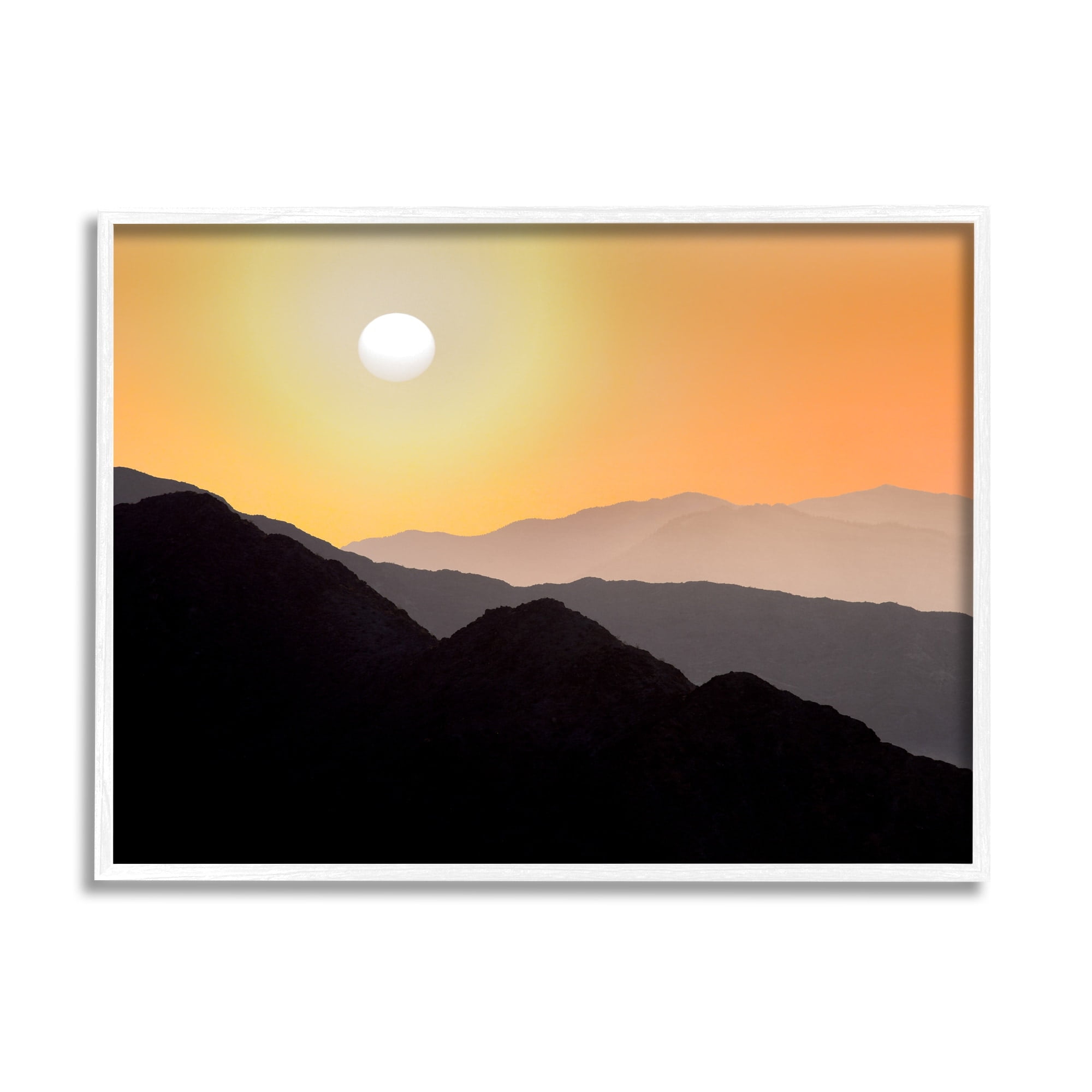 Stupell Industries Orange Sky Mountain Silhouettes Landscape Photography White Framed Art Print Wall Art