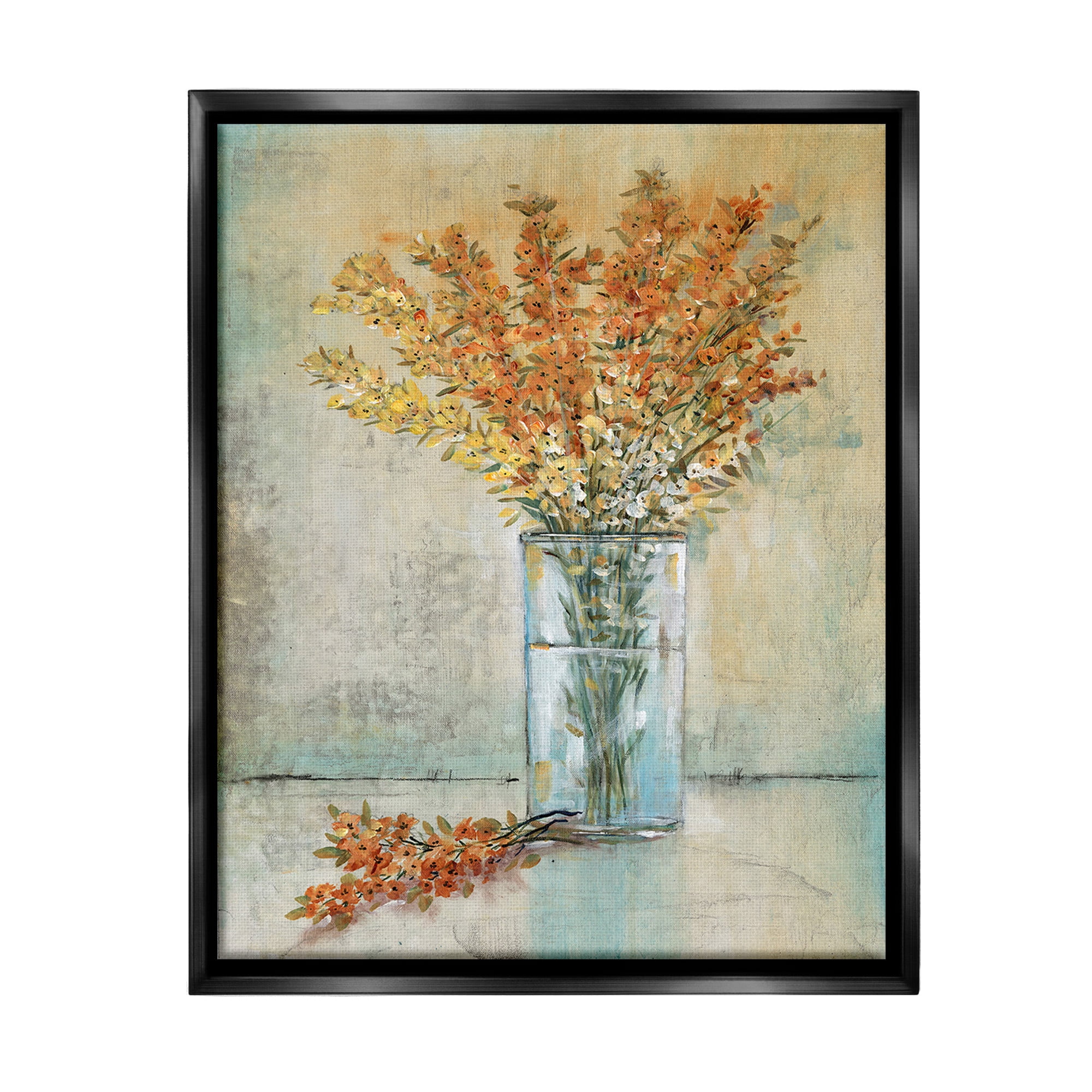 Stupell Industries Orange Sprigs in Vase Botanical & Floral Painting Black Floater Framed Canvas Art Print Wall Art, 25 x 31