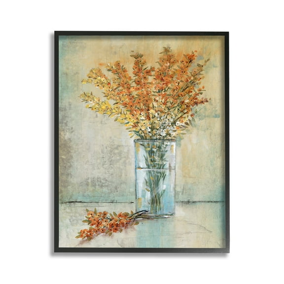 Stupell Industries Orange Sprigs in Vase Botanical & Floral Painting Black Framed Art Print Wall Art, 11 x 14