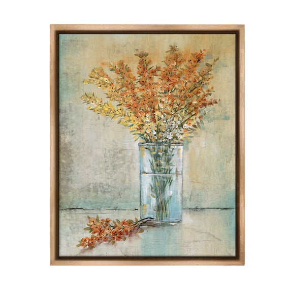 Stupell Industries Orange Sprigs in Vase Botanical & Floral Painting Brown Floater Framed Canvas Art Print Wall Art, 25 x 31