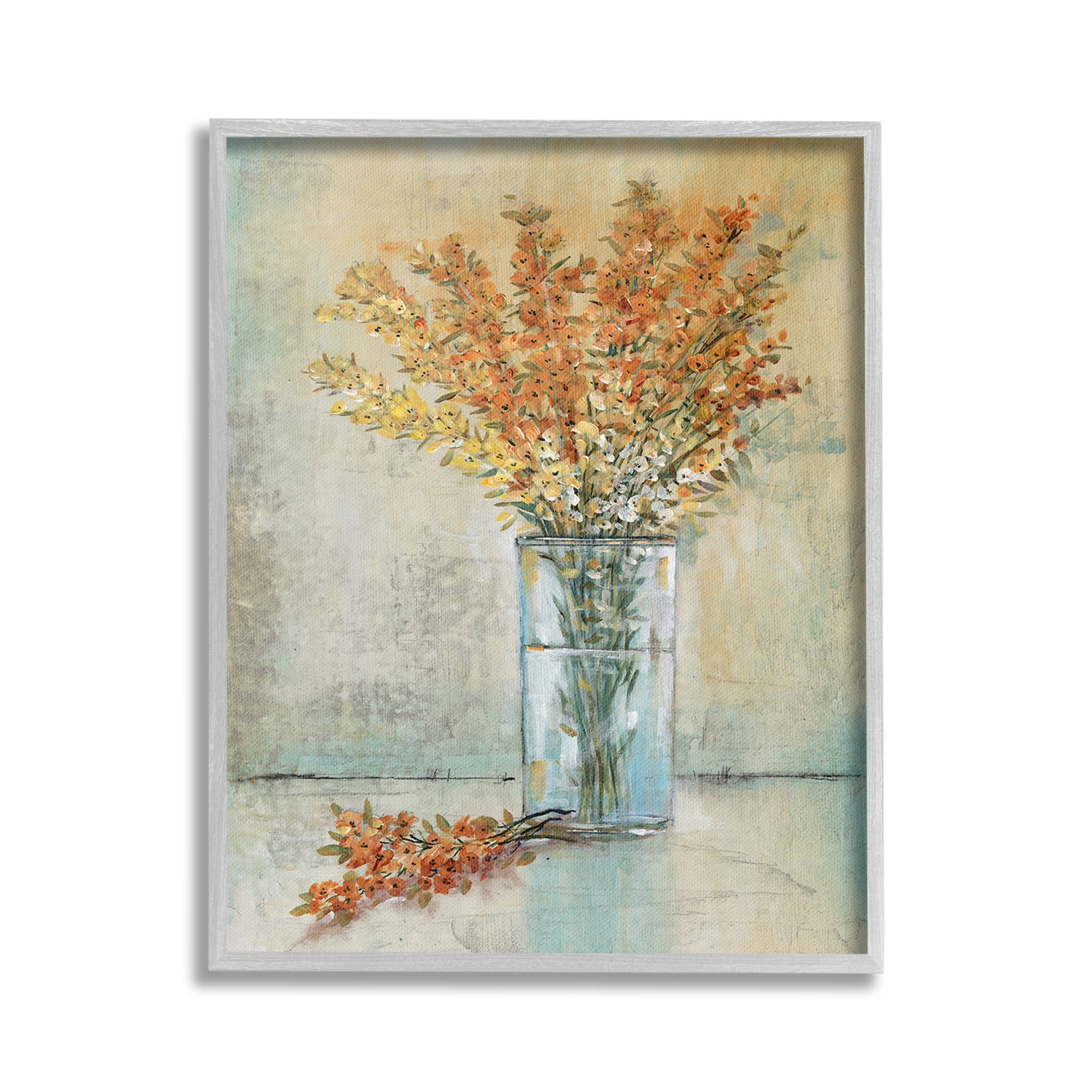 Stupell Industries Orange Sprigs in Vase Botanical & Floral Painting Gray Framed Art Print Wall Art, 24 x 30