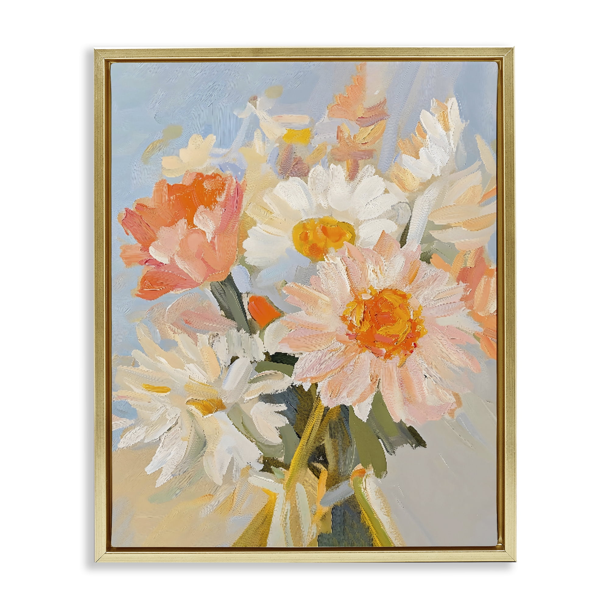 Stupell Industries Orange Spring Floral Bouquet Gold Framed Floater Canvas Wall Art, design by The Prints Vibe