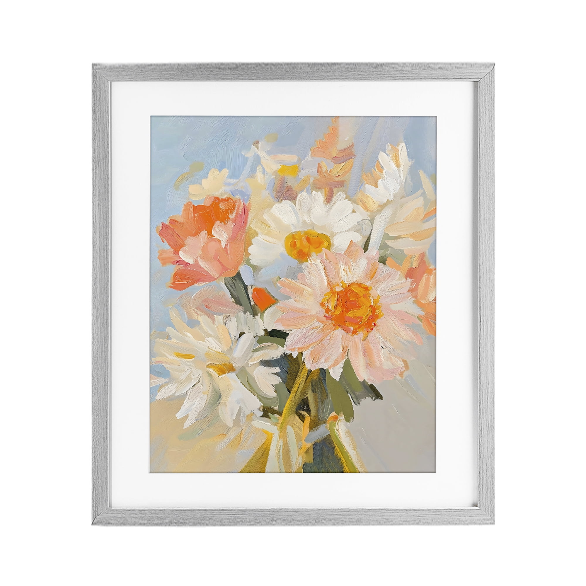 Stupell Industries Orange Spring Floral Bouquet Gray Framed Print Under Glass, design by The Prints Vibe