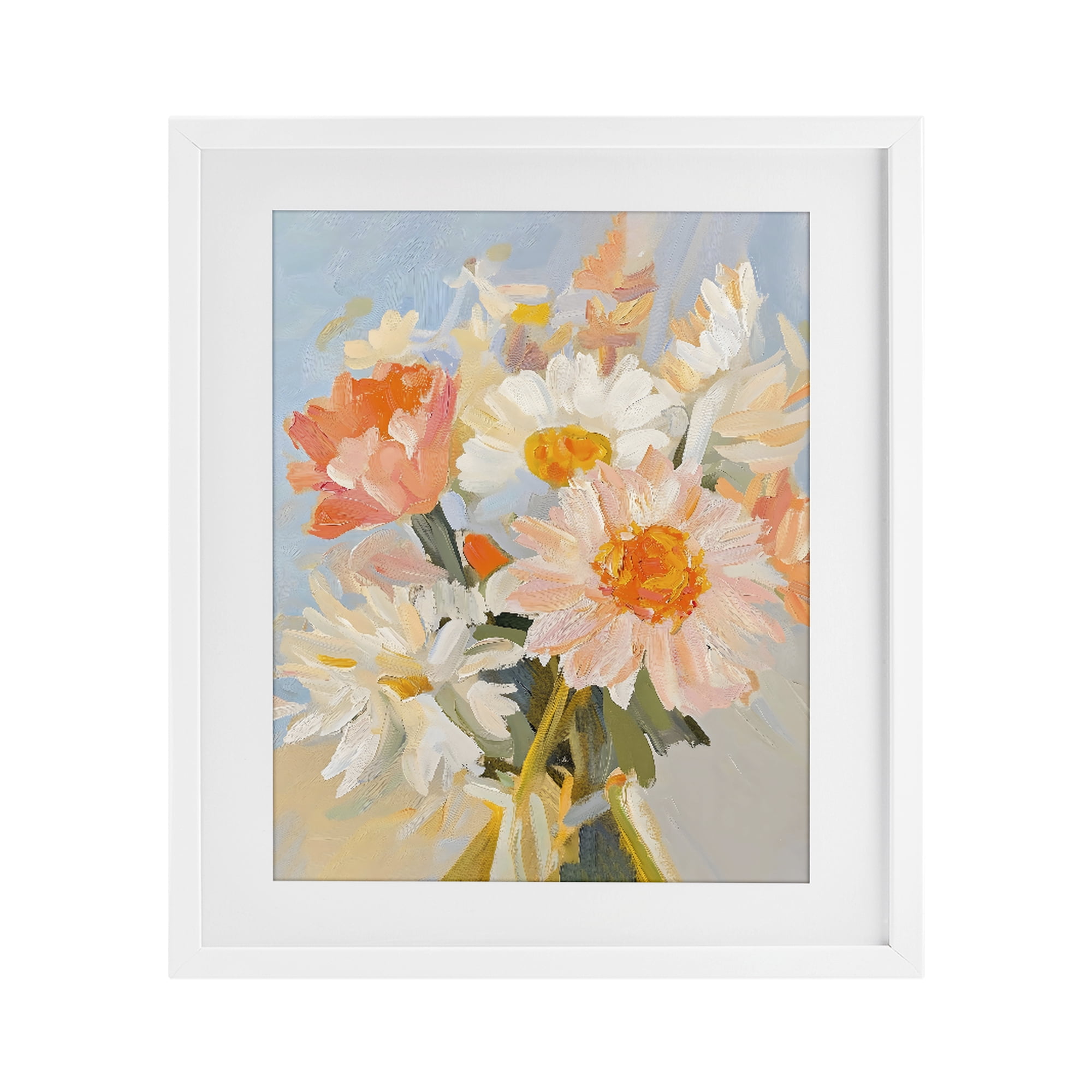 Stupell Industries Orange Spring Floral Bouquet White Framed Print Under Glass, design by The Prints Vibe