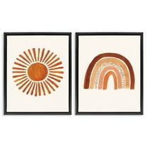 Stupell Industries Orange Sun Patterned Rainbow Boho Landscape Painting Black Floater Framed Canvas Art Print Wall Art, 17 x 21, Set of 2