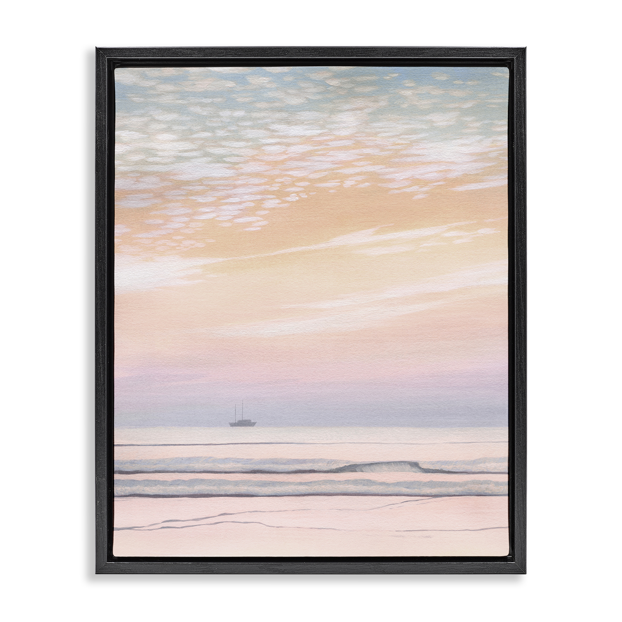Stupell Industries Orange Sunrise & Boat Nautical & Beach Painting Black Floater Framed Canvas Art Print Wall Art, 17 x 21