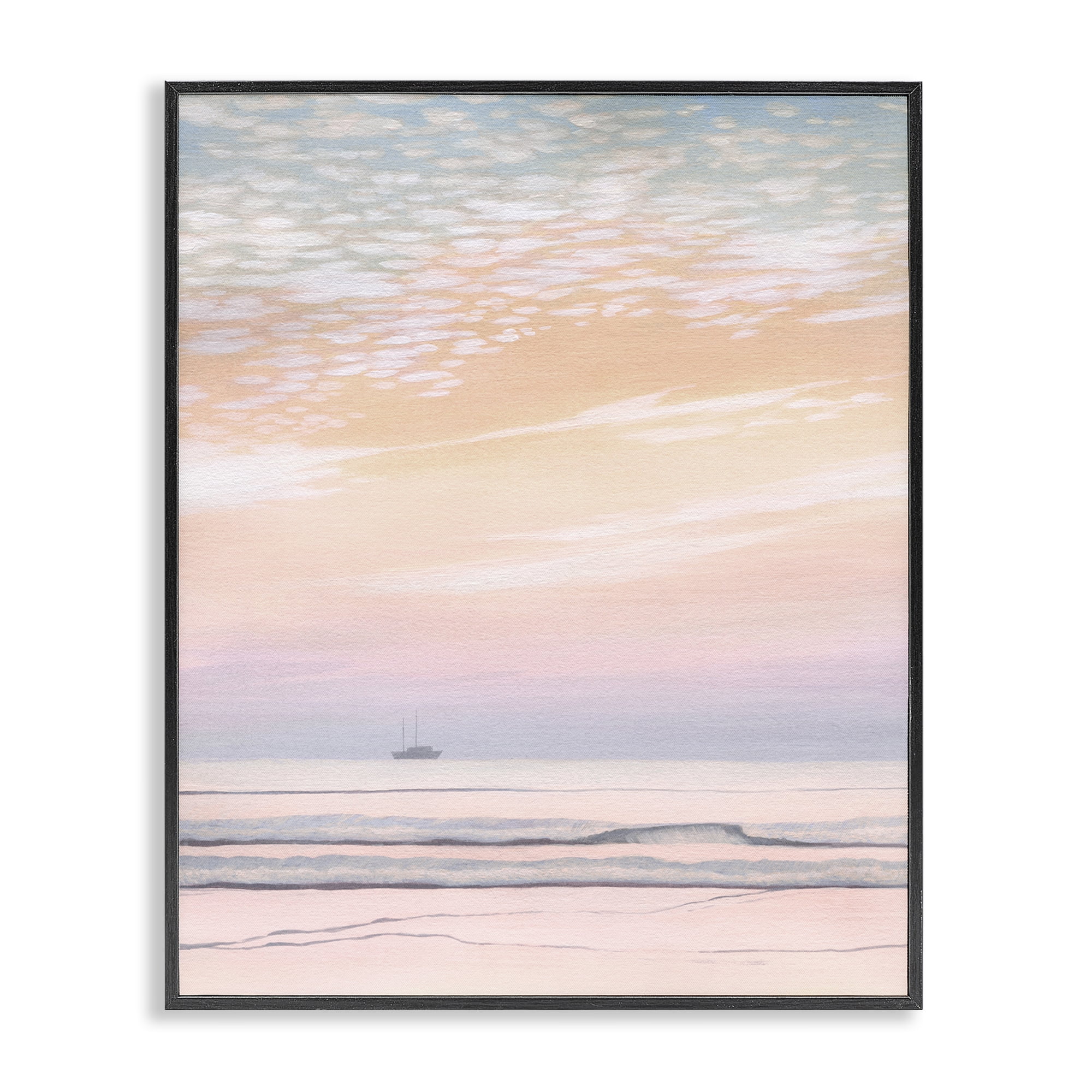 Stupell Industries Orange Sunrise & Boat Nautical & Beach Painting Black Framed Art Print Wall Art, 24 x 30