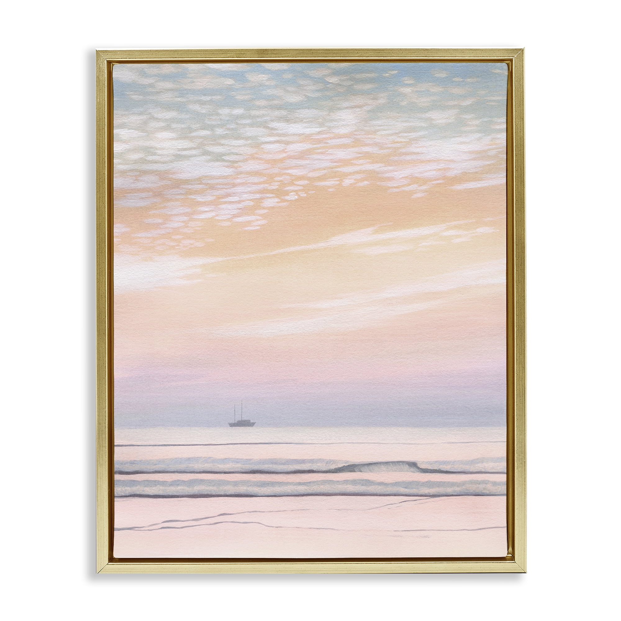 Stupell Industries Orange Sunrise & Boat Nautical & Beach Painting Gold Floater Framed Canvas Art Print Wall Art, 17 x 21