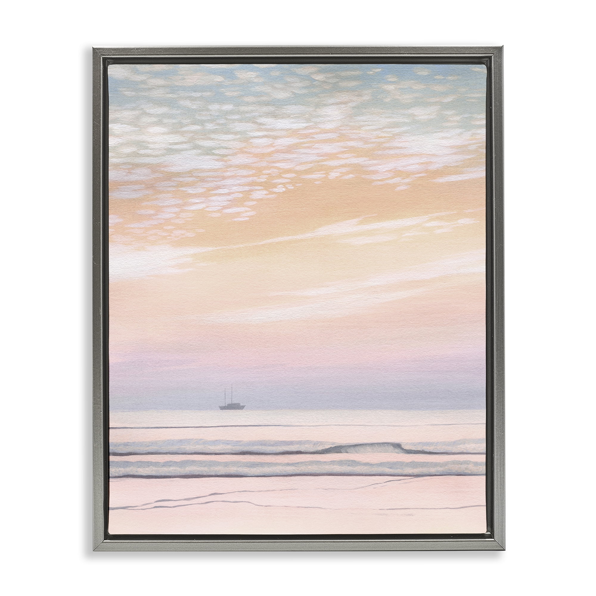 Stupell Industries Orange Sunrise & Boat Nautical & Beach Painting Gray Floater Framed Canvas Art Print Wall Art, 17 x 21
