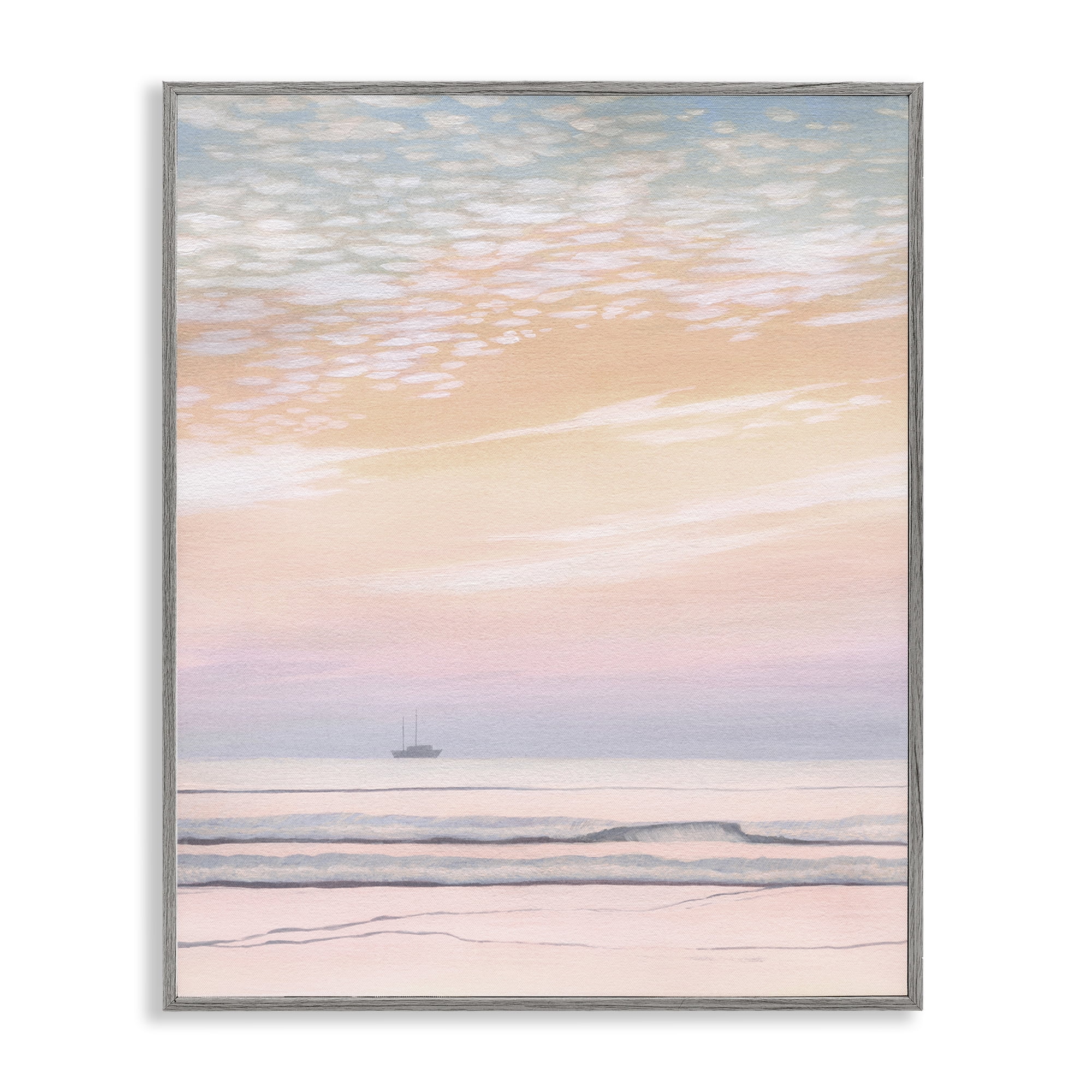 Stupell Industries Orange Sunrise & Boat Nautical & Beach Painting Gray Framed Art Print Wall Art, 24 x 30