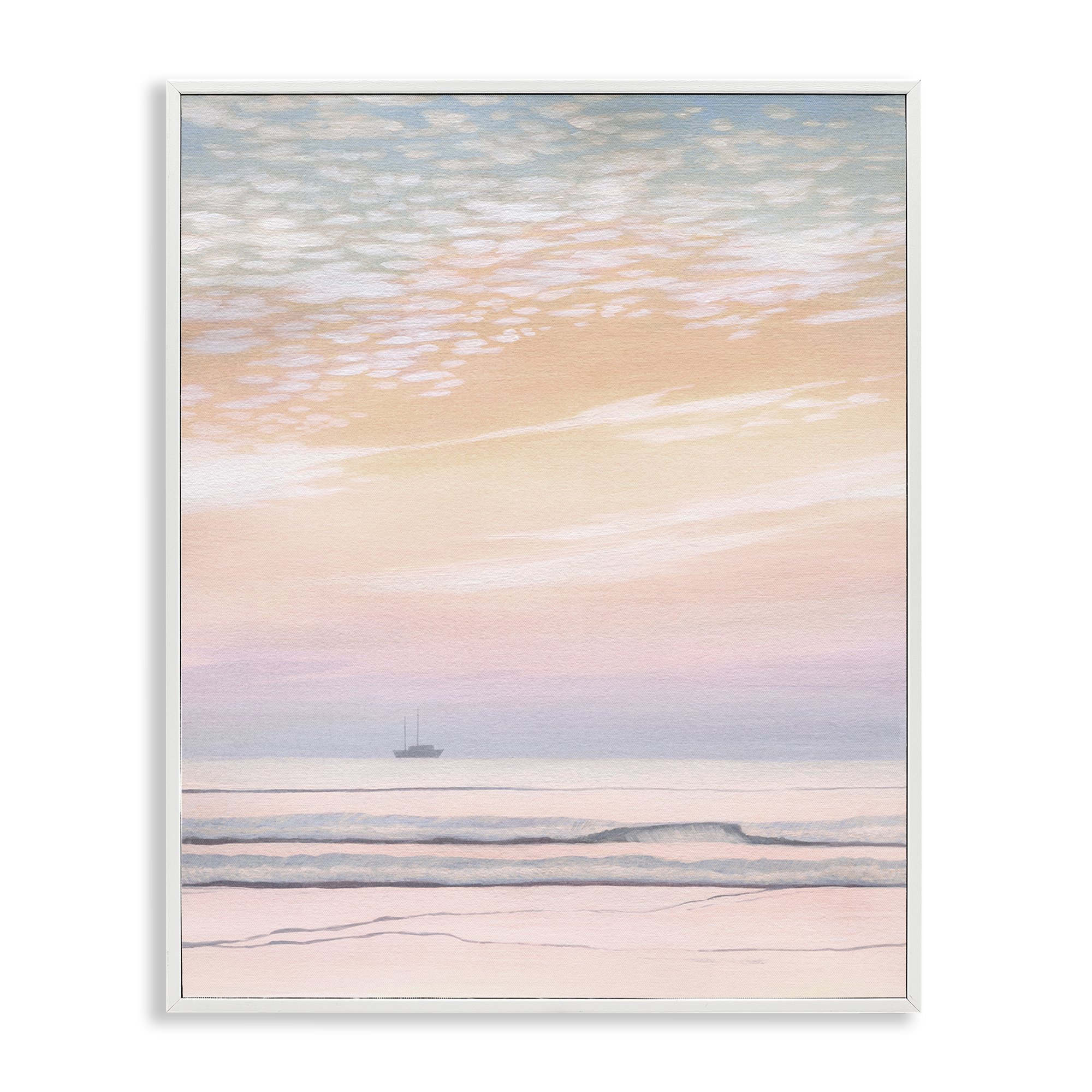 Stupell Industries Orange Sunrise & Boat Nautical & Beach Painting White Framed Art Print Wall Art, 16 x 20