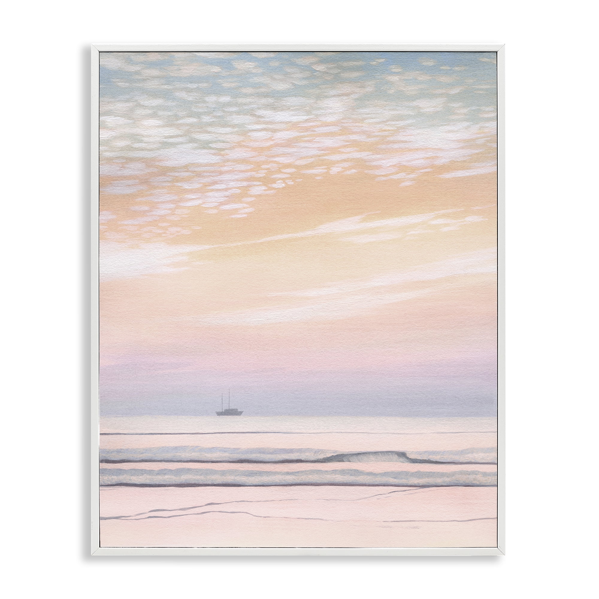 Stupell Industries Orange Sunrise & Boat Nautical & Beach Painting White Framed Art Print Wall Art, 24 x 30