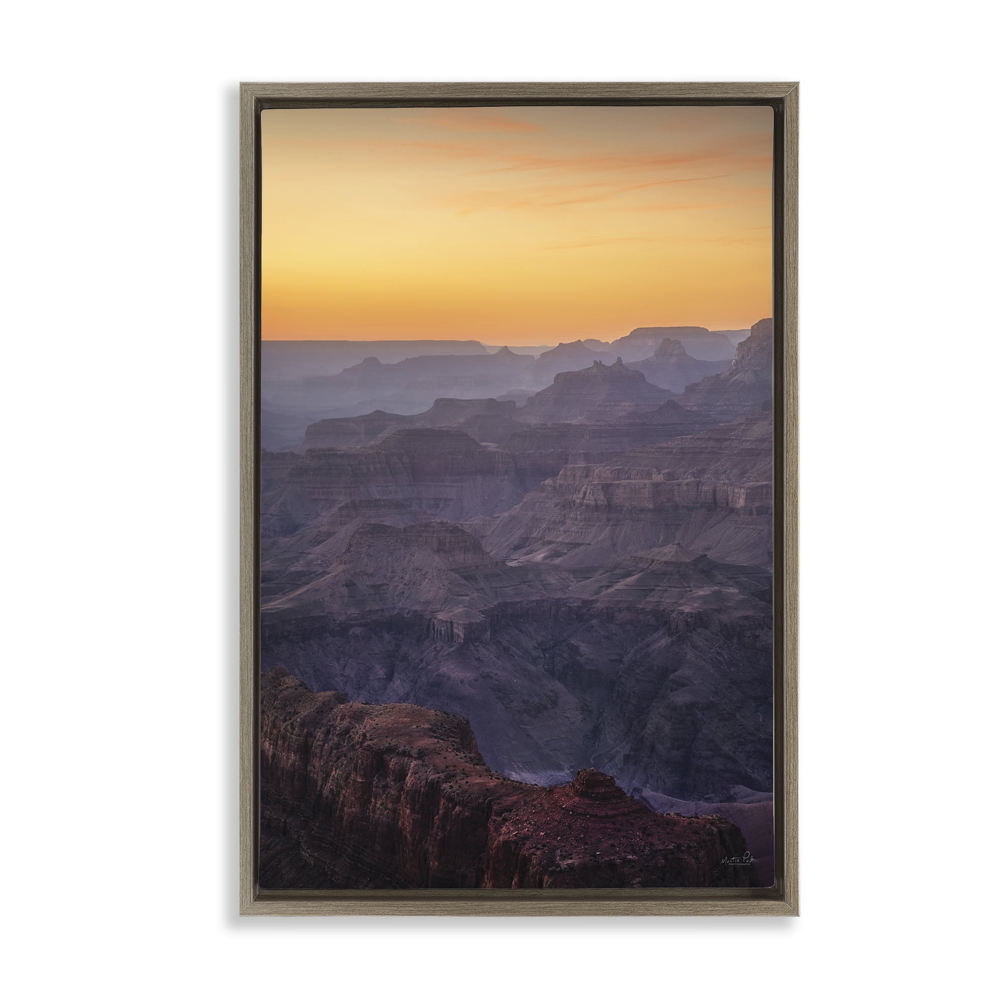 Stupell Industries Orange Sunset Canyon Landscape & Nature Photography Brown Floater Framed Canvas Art Print Wall Art, 21 x 31