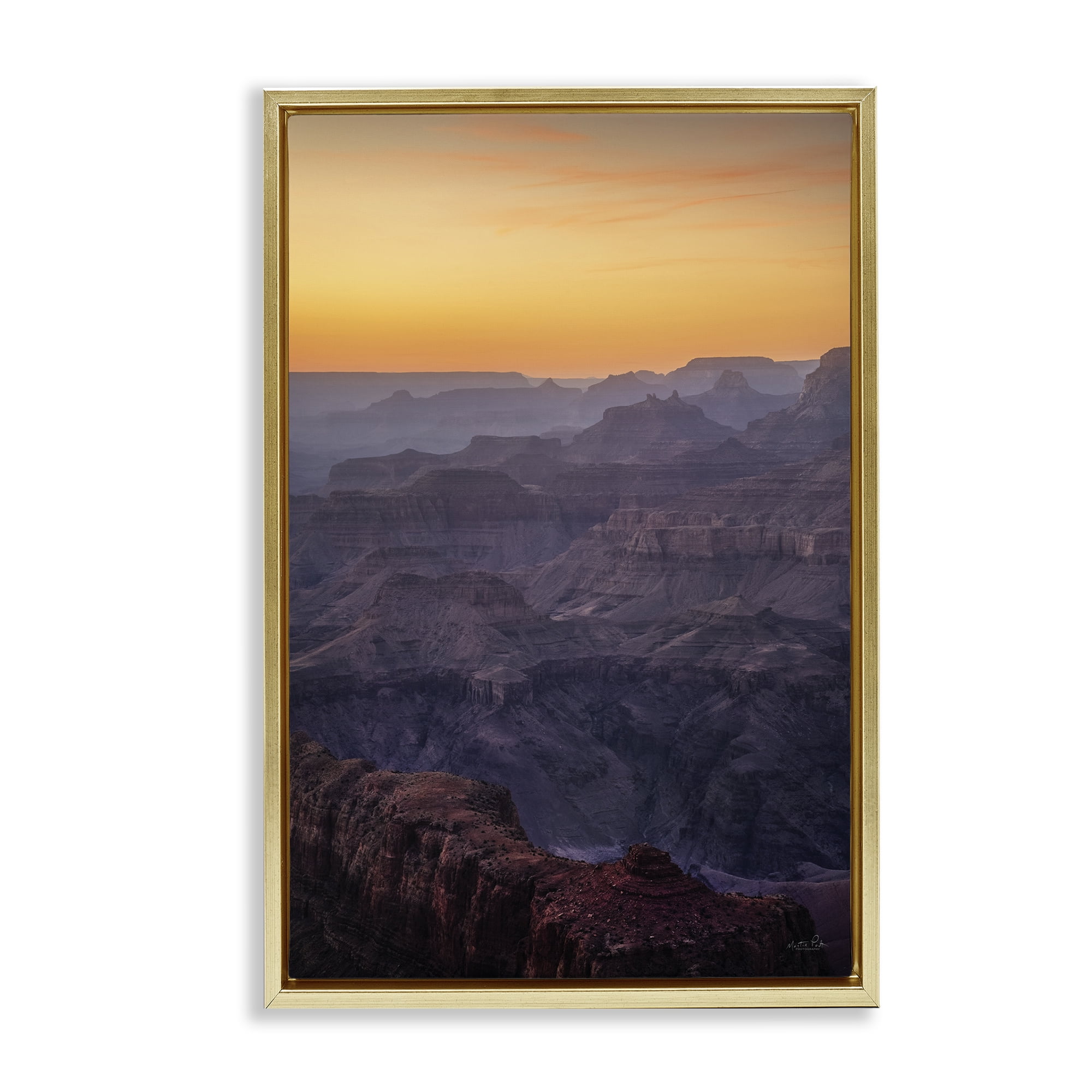 Stupell Industries Orange Sunset Canyon Landscape & Nature Photography Gold Floater Framed Canvas Art Print Wall Art, 21 x 31