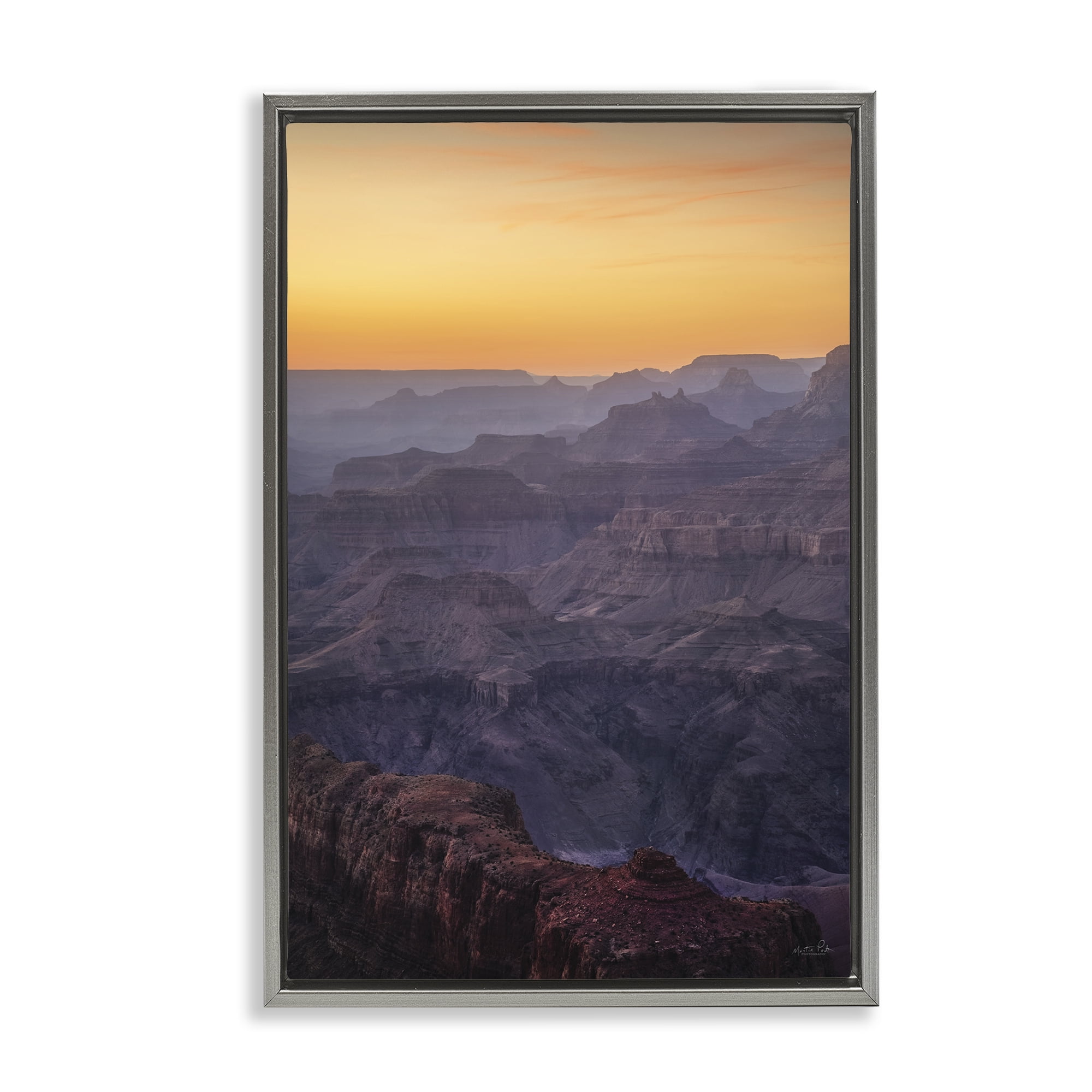 Stupell Industries Orange Sunset Canyon Landscape & Nature Photography Gray Floater Framed Canvas Art Print Wall Art, 17 x 25