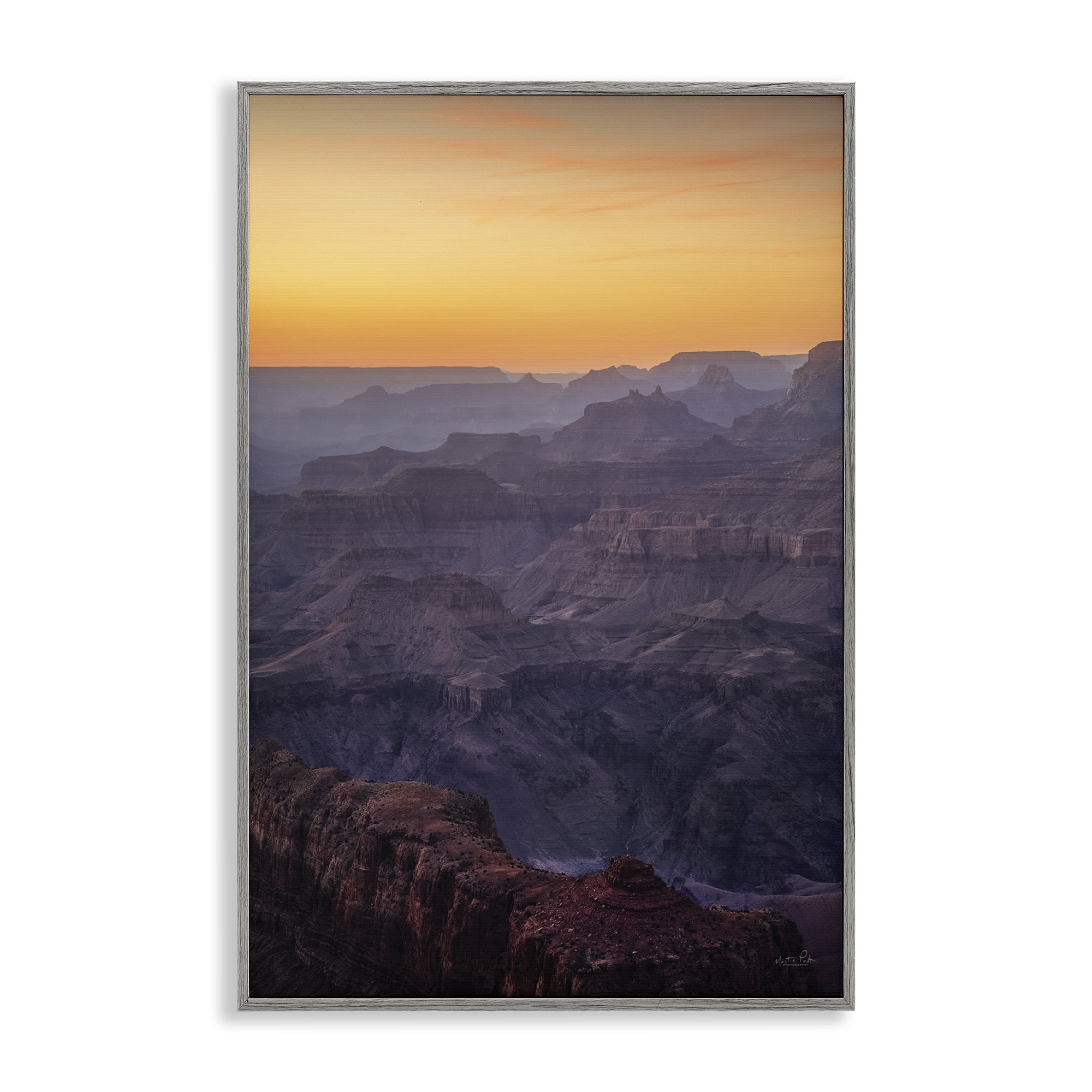 Stupell Industries Orange Sunset Canyon Landscape & Nature Photography Gray Framed Art Print Wall Art, 16 x 24