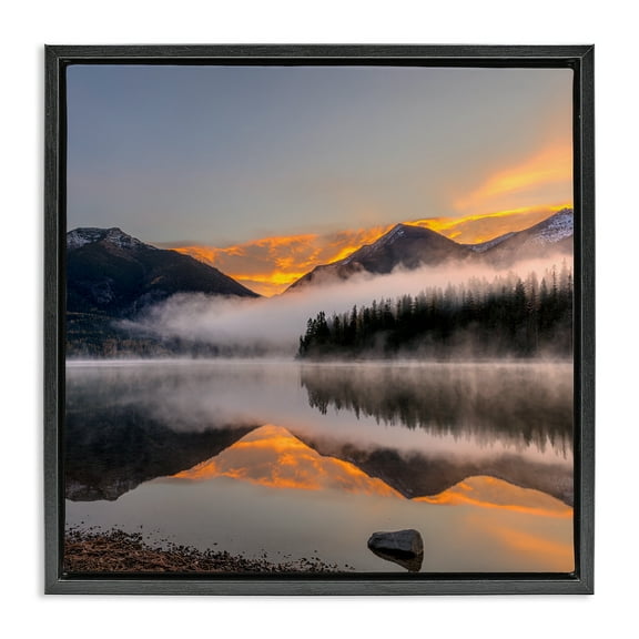 Stupell Industries Orange Sunset Lake Reflection Landscape & Nature Photography Black Floater Framed Canvas Art Print Wall Art, 18 x 18