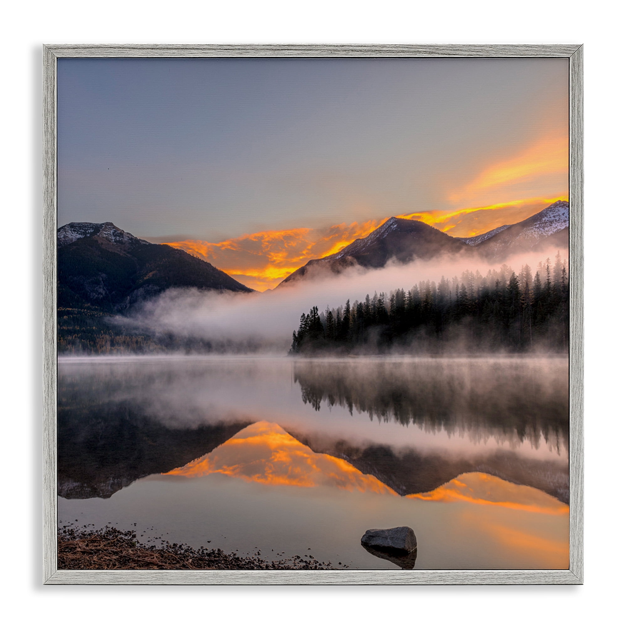 Stupell Industries Orange Sunset Lake Reflection Landscape & Nature Photography Gray Framed Art Print Wall Art, 24 x 24