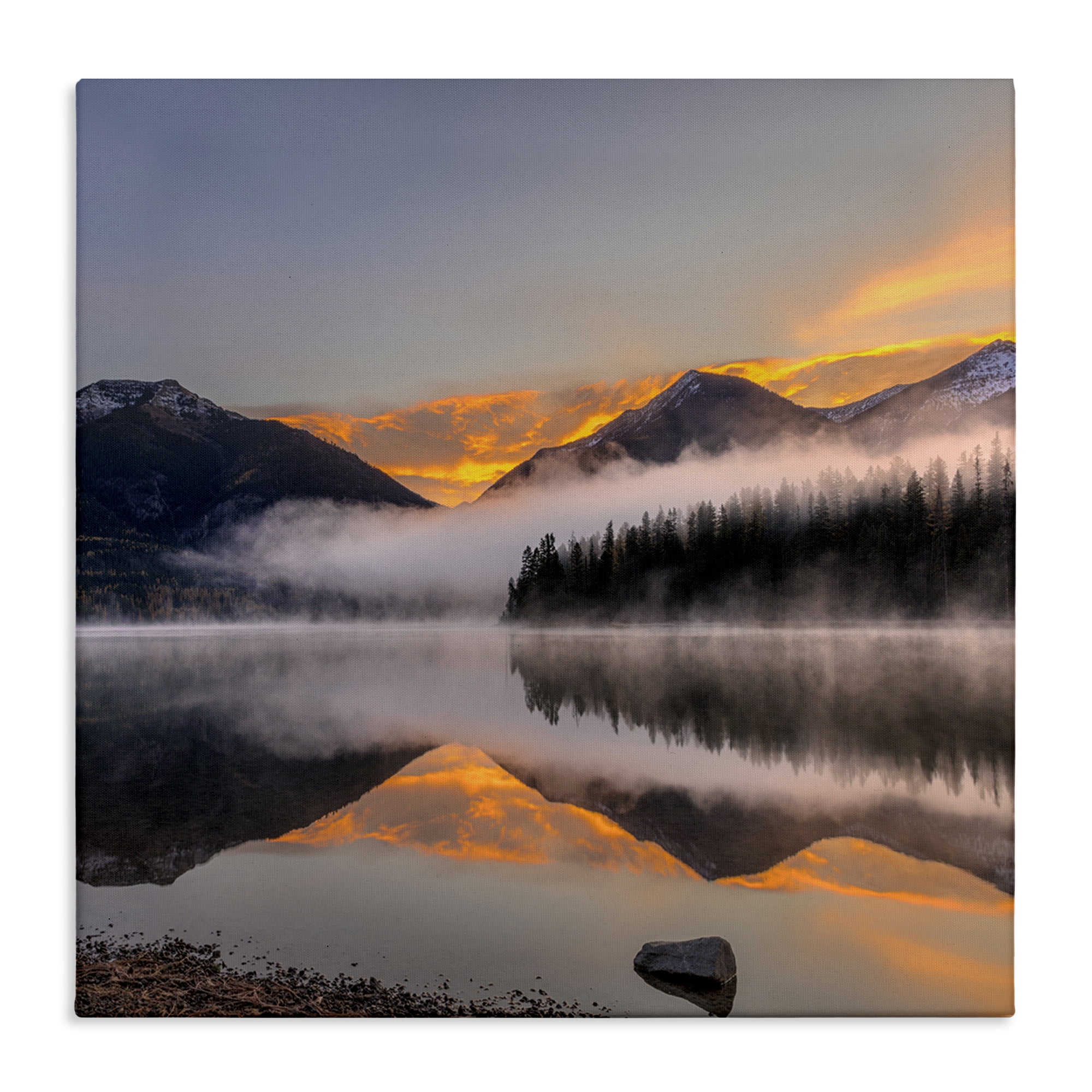 Stupell Industries Orange Sunset Lake Reflection Landscape & Nature Photography Wrapped Canvas Art Print Wall Art, 36 x 36