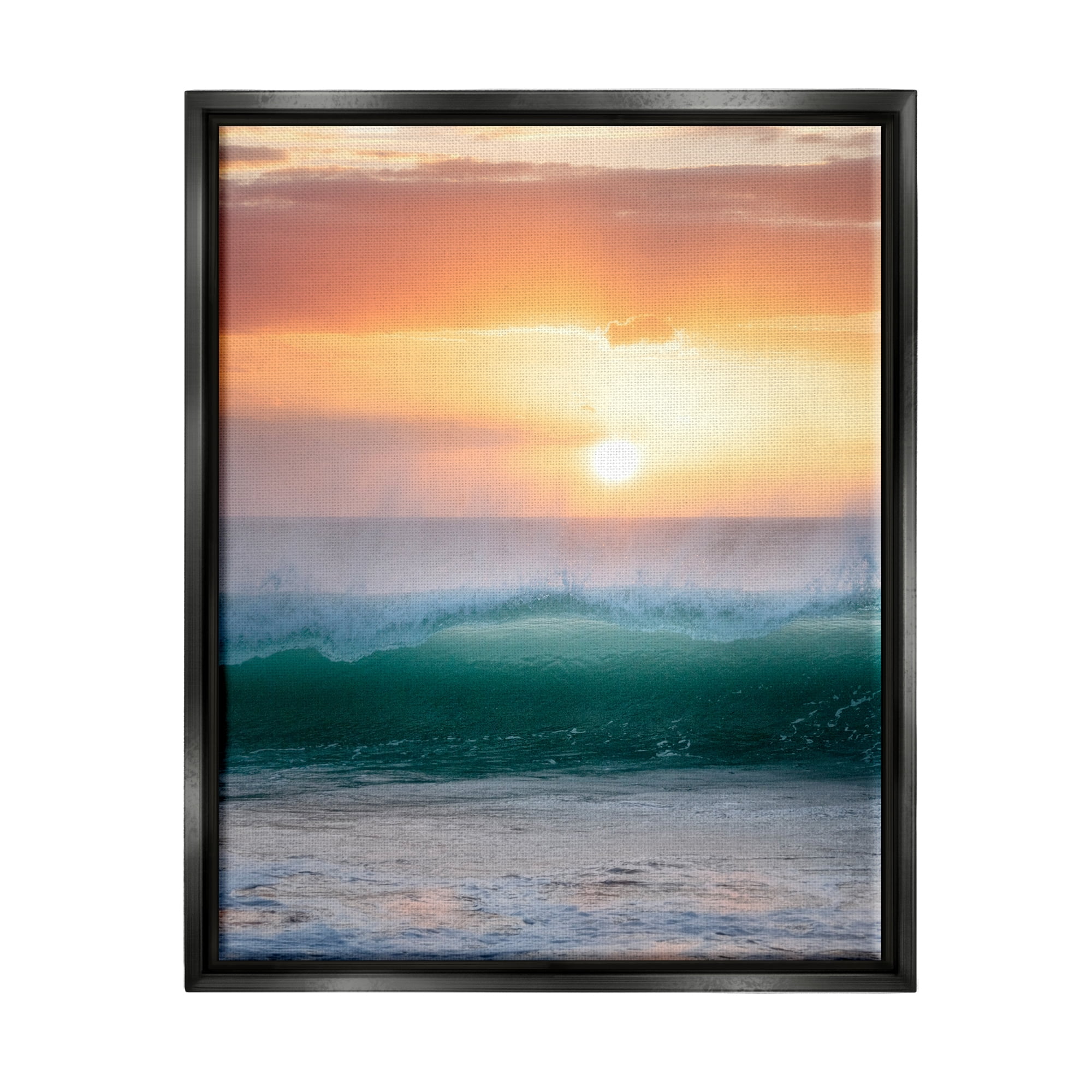Stupell Industries Orange Sunset Rolling Ocean Waves Coastal Photography Black Floater Framed Art Print Wall Art