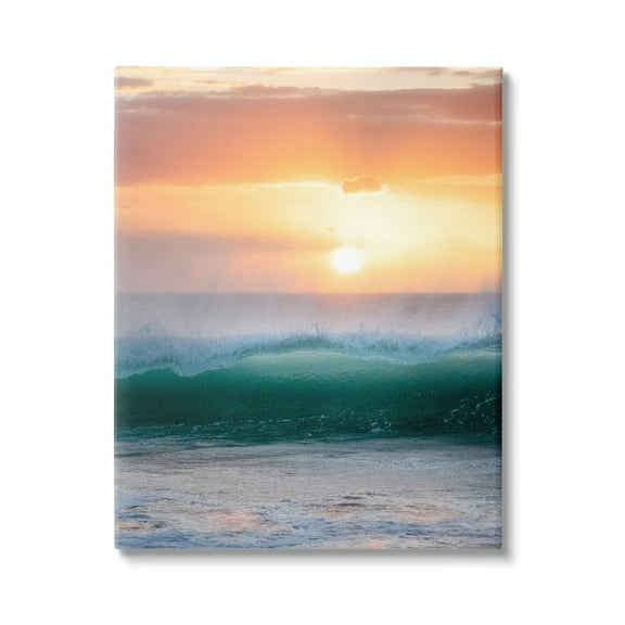 Stupell Industries Orange Sunset Rolling Ocean Waves Coastal Photography Gallery Wrapped Canvas Print Wall Art