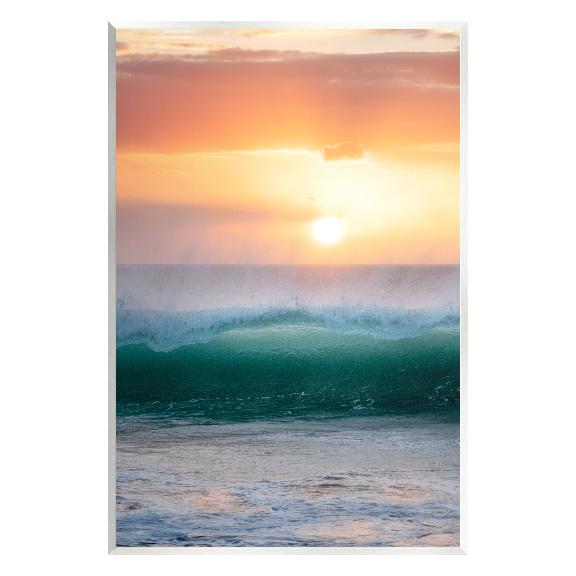 Stupell Industries Coastal Photography Orange Sunset Ocean Waves ...