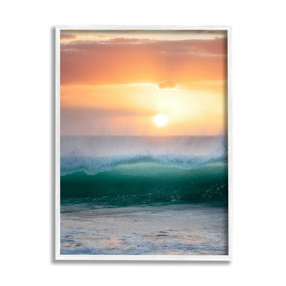 Stupell Industries Orange Sunset Rolling Ocean Waves Coastal Photography White Framed Art Print Wall Art