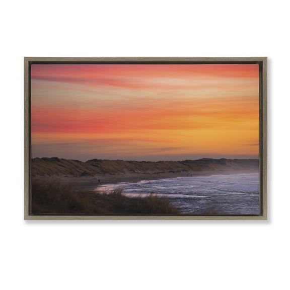 Stupell Industries Orange Sunset over Shoreline Brown Framed Floater Canvas Wall Art design by Thomas Tepstad Berge, 17 x 25