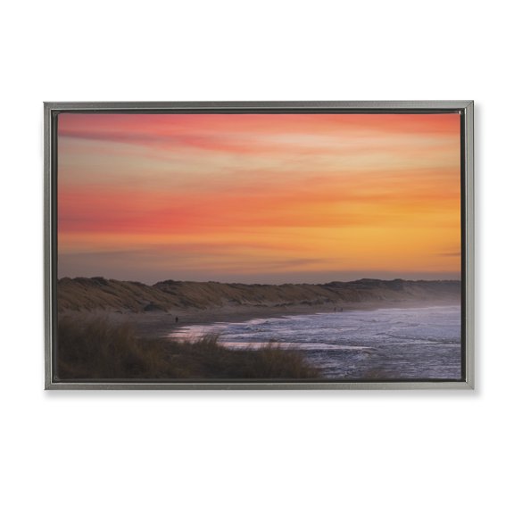 Stupell Industries Orange Sunset over Shoreline Gray Framed Floater Canvas Wall Art design by Thomas Tepstad Berge, 21 x 31