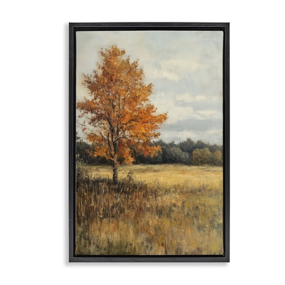 Stupell Industries Orange Tree Landscape Black Framed Floater Canvas Wall Art, design by Petal Prints Design