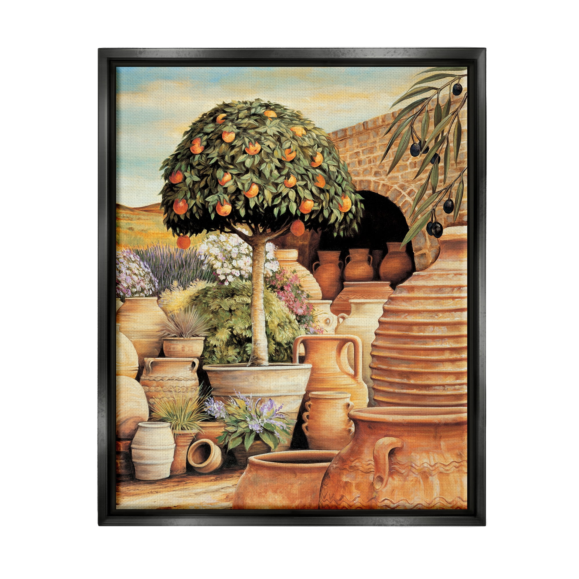 Stupell Industries Orange Tree & Pottery Scene Nature Painting Black Floater Framed Art Print Wall Art, 25 x 31
