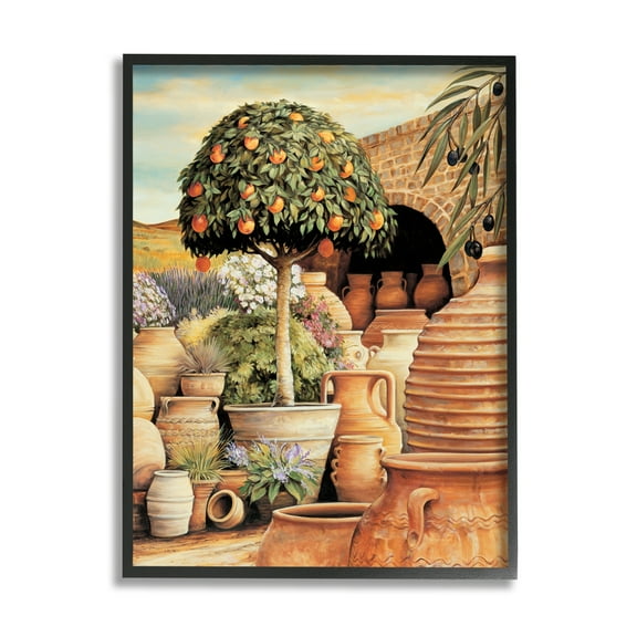 Stupell Industries Orange Tree & Pottery Scene Nature Painting Black Framed Art Print Wall Art, 11 x 14