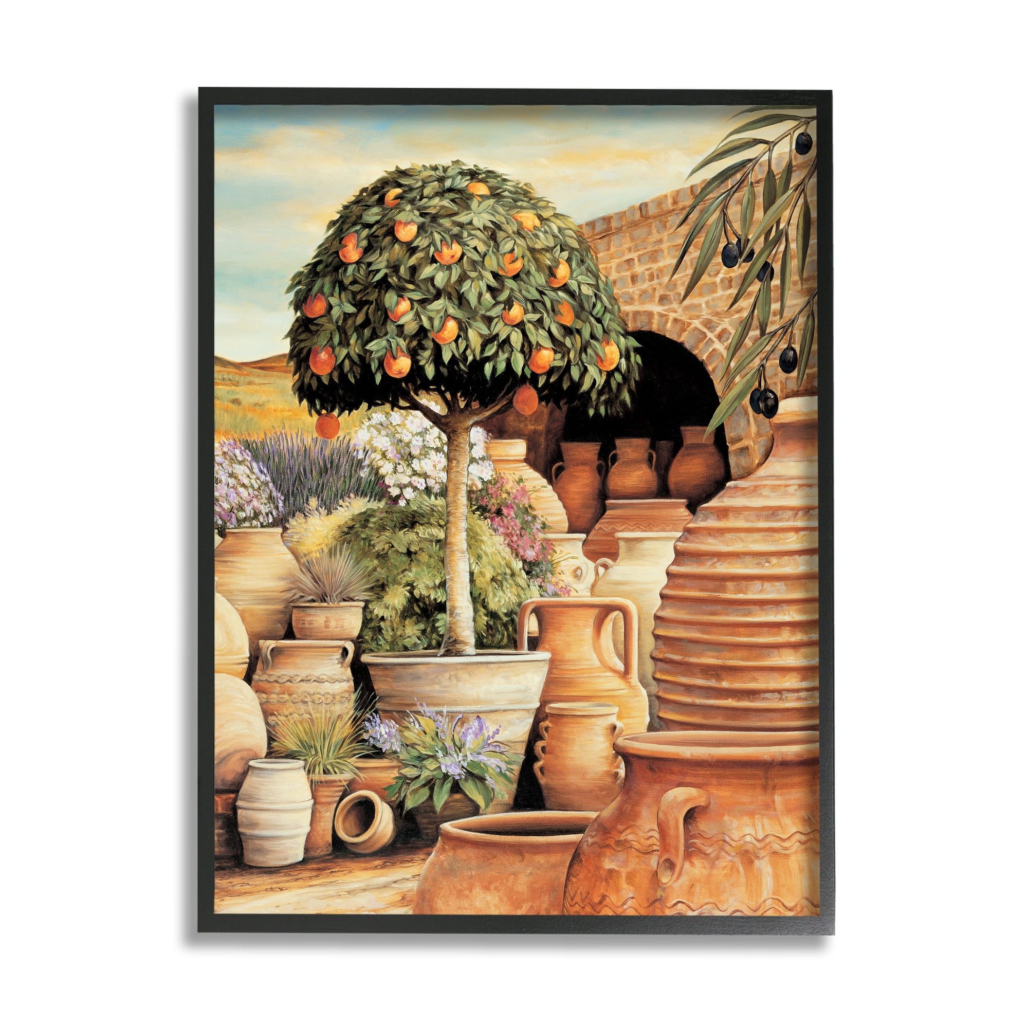 Stupell Industries Orange Tree & Pottery Scene Nature Painting Black Framed Art Print Wall Art, 16 x 20