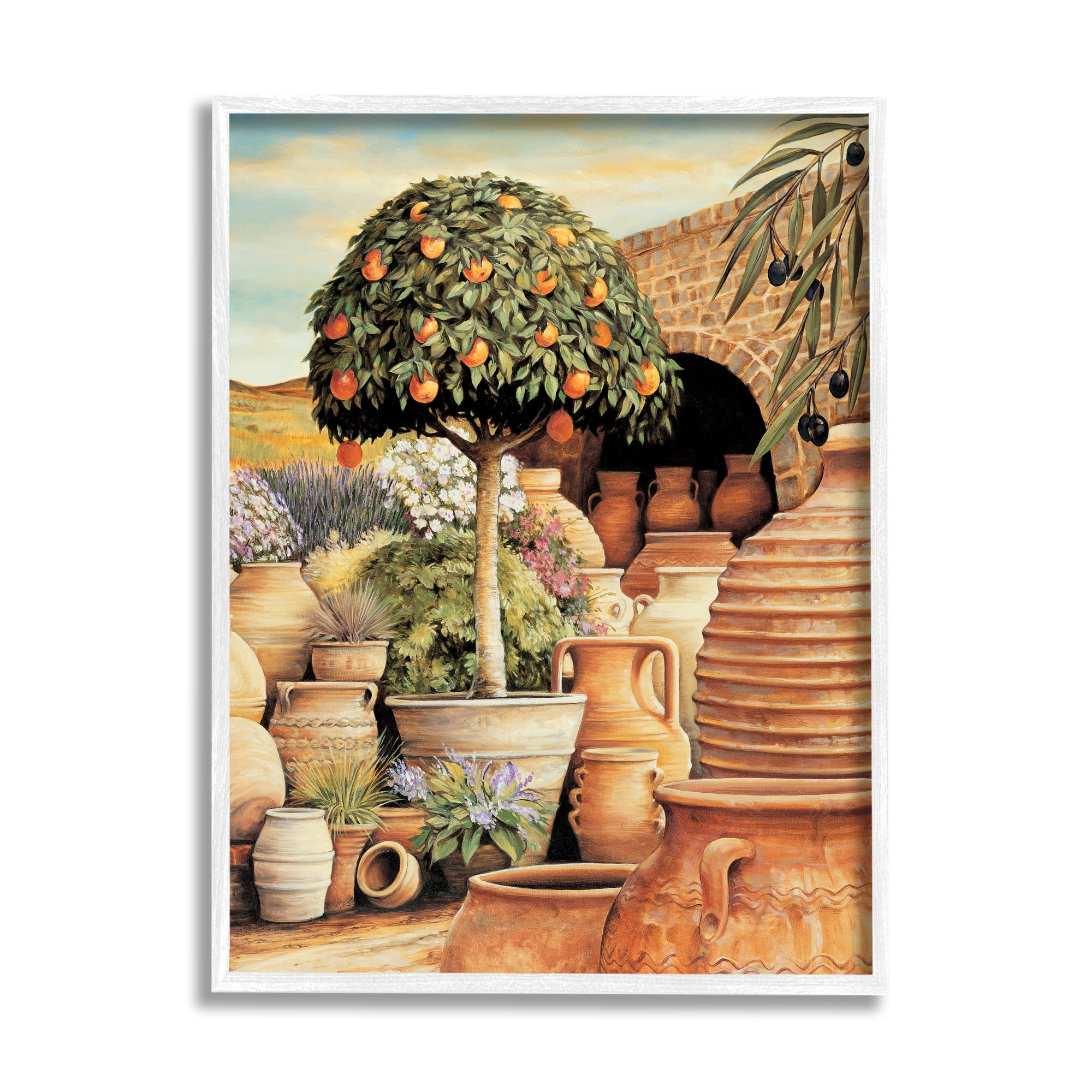 Stupell Industries Orange Tree & Pottery Scene Nature Painting White Framed Art Print Wall Art, 16 x 20