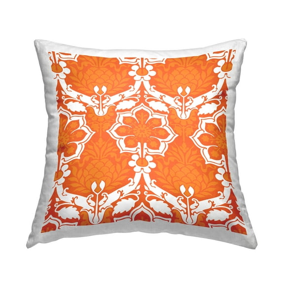 Stupell Industries Orange White Damask Pattern Printed Throw Pillow Design by Geoff Tygert