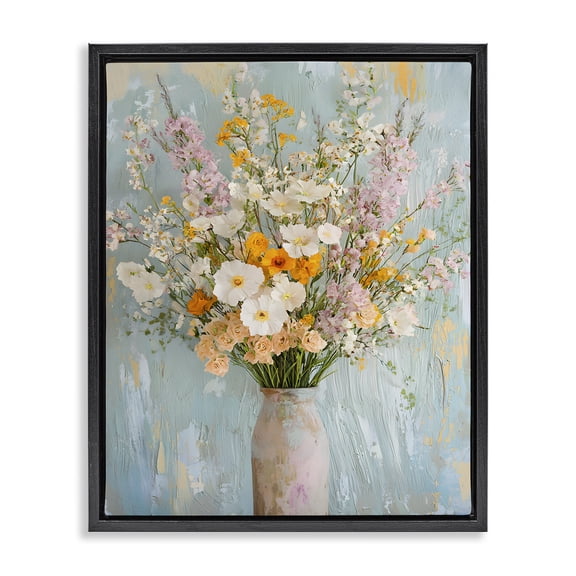 Stupell Industries Orange & White Flower Arrangement Floral Painting Black Floater Framed Canvas Art Print Wall Art, 17 x 21
