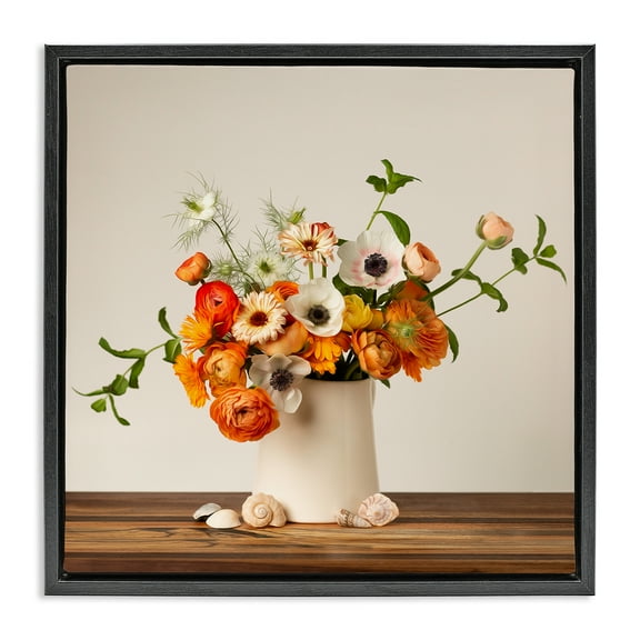 Stupell Industries Orange & White Still Life Plants & Flowers Painting Black Floater Framed Canvas Art Print Wall Art, 18 x 18