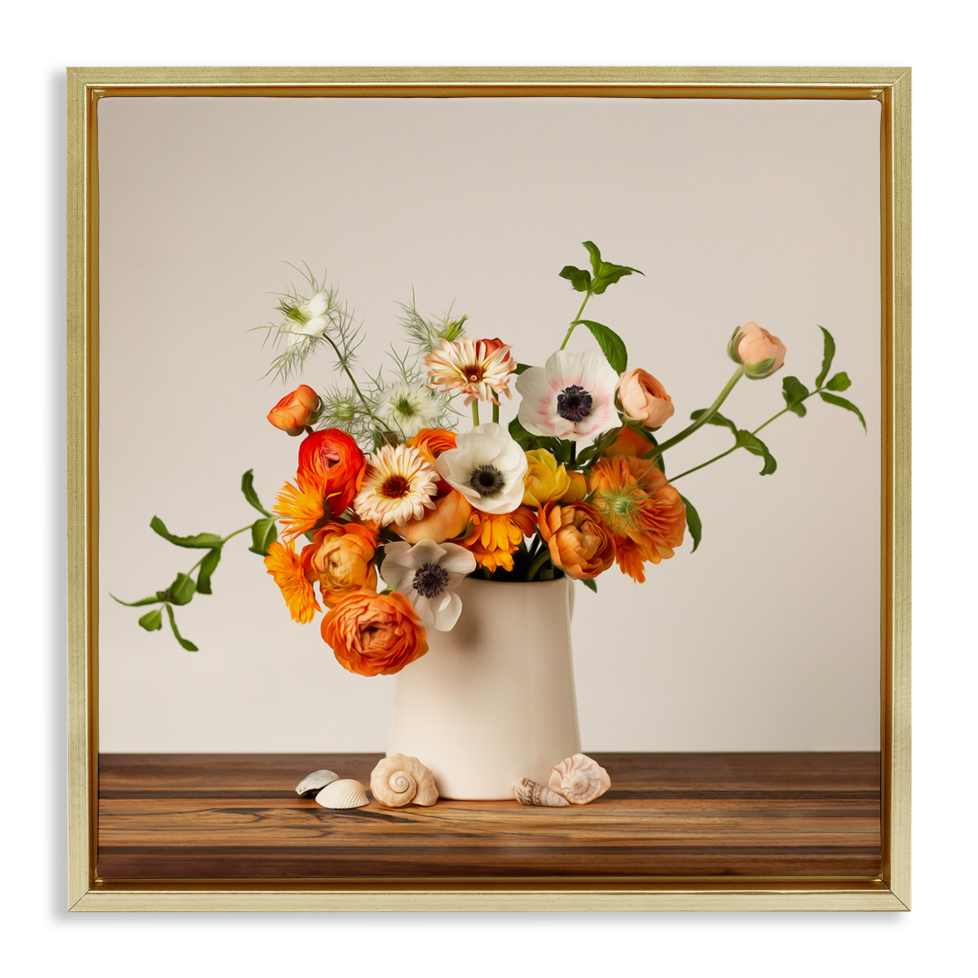Stupell Industries Orange & White Still Life Plants & Flowers Painting Gold Floater Framed Canvas Art Print Wall Art, 18 x 18