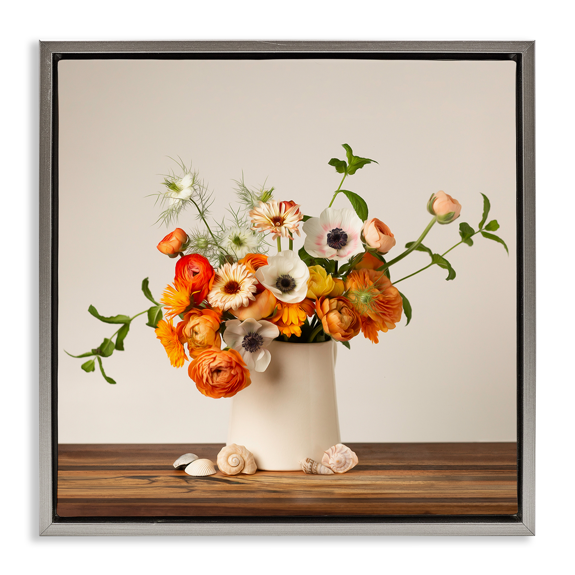Stupell Industries Orange & White Still Life Plants & Flowers Painting Gray Floater Framed Canvas Art Print Wall Art, 25 x 25