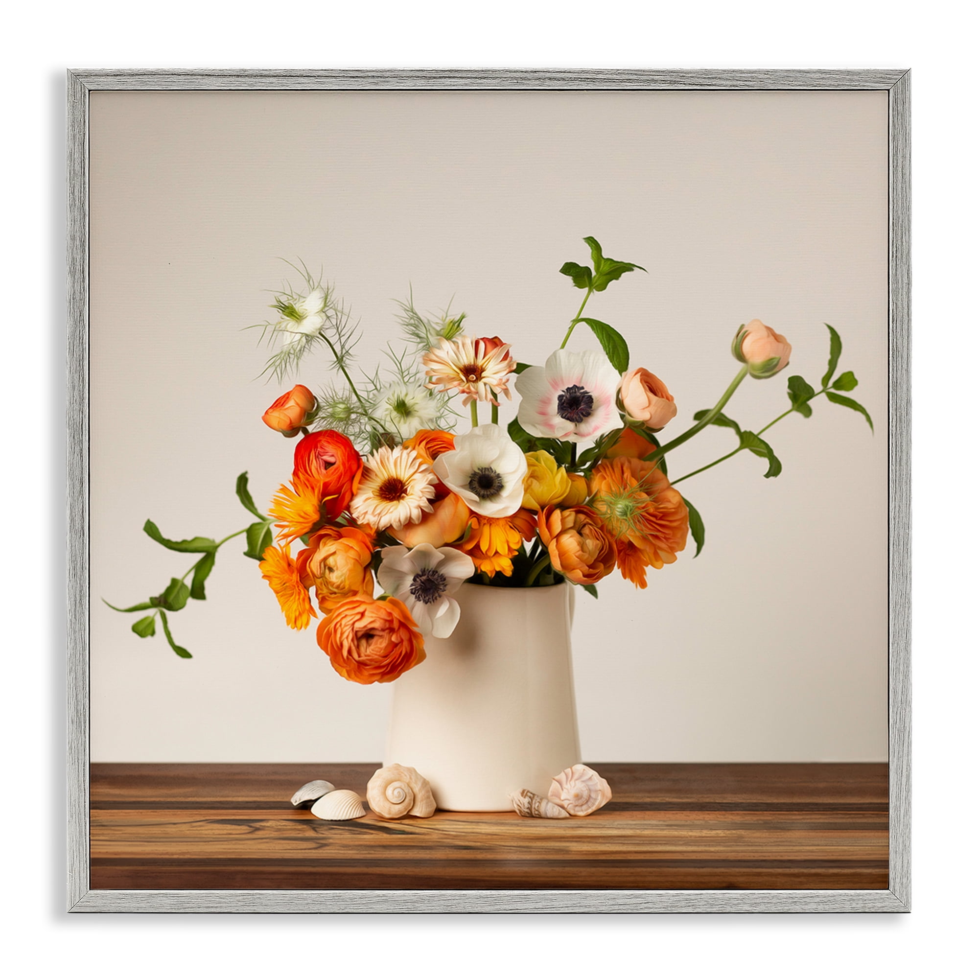 Stupell Industries Orange & White Still Life Plants & Flowers Painting Gray Framed Art Print Wall Art, 12 x 12