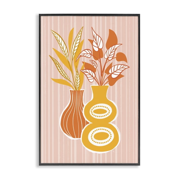 Stupell Industries Orange & Yellow Vases Floral Painting Black Framed Art Print Wall Art, 12 x 18