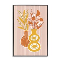 Stupell Industries Orange & Yellow Vases Floral Painting Black Framed Art Print Wall Art, 12 x 18