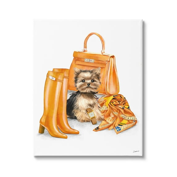 Stupell Industries Orange Yorkie Puppy Dog Fashion Purse Accessories Canvas Wall Art, 36 x 48, Design by Ziwei Li