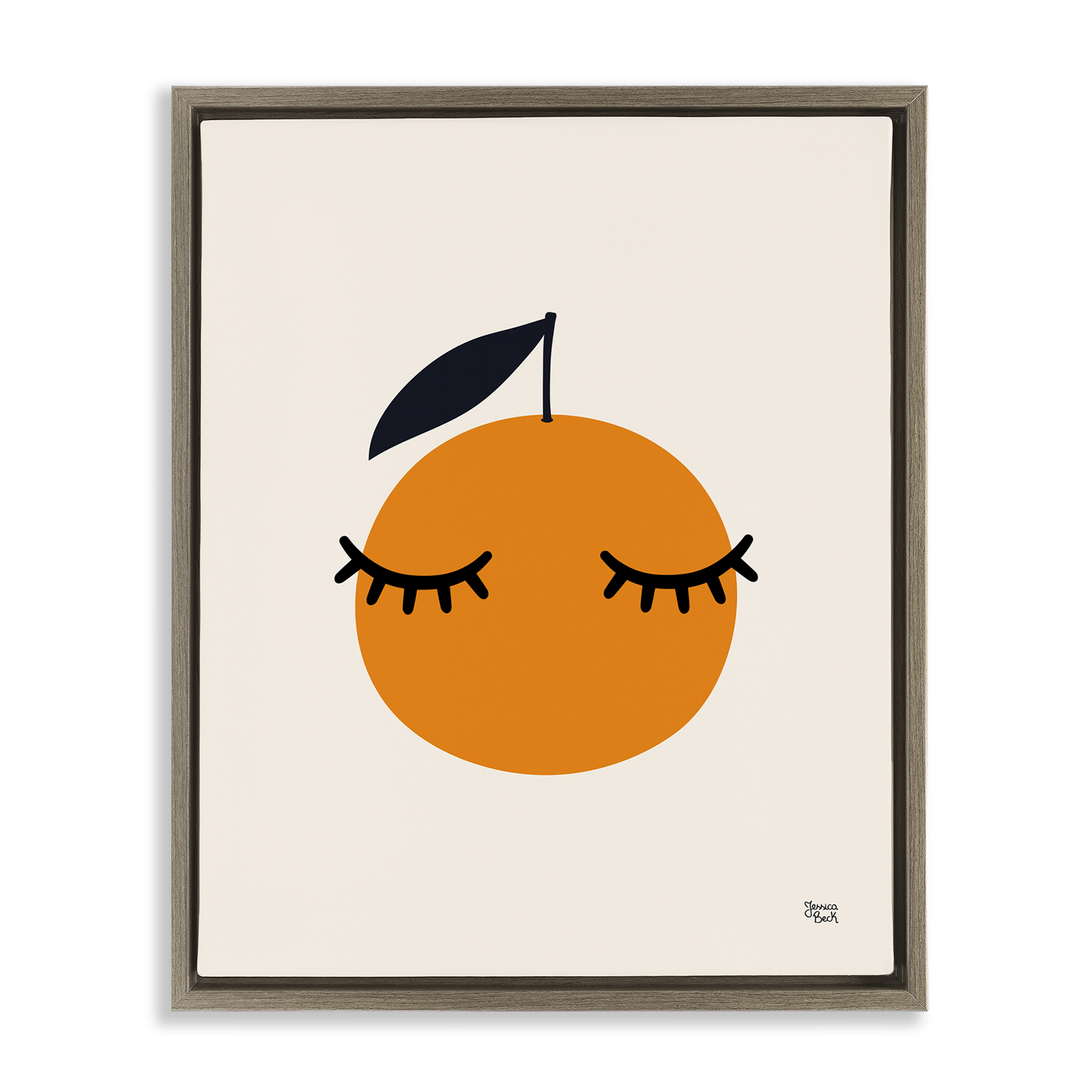 Stupell Industries Orange with Eyelashes Food & Beverage Painting Brown Floater Framed Canvas Art Print Wall Art, 25 x 31