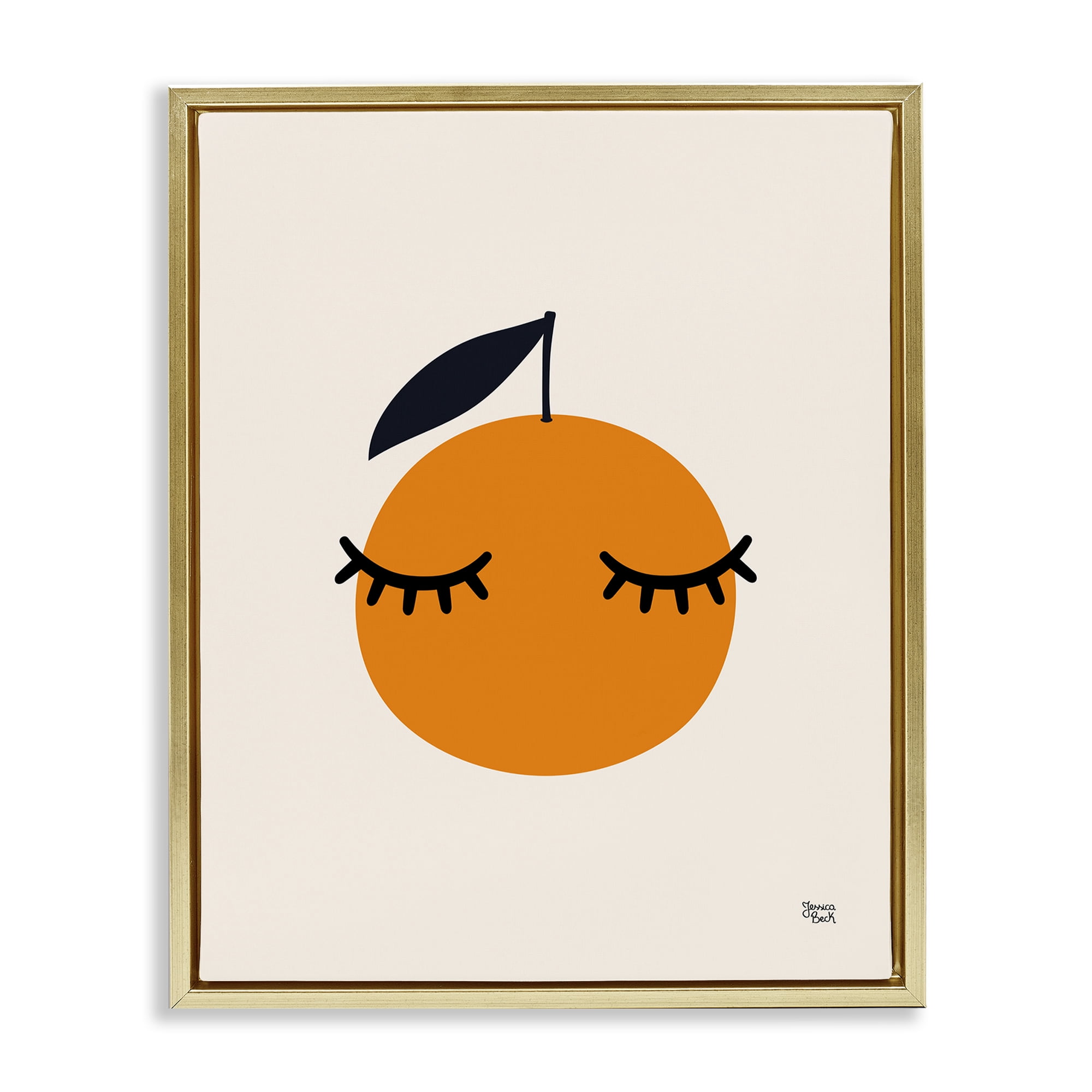 Stupell Industries Orange with Eyelashes Food & Beverage Painting Gold Floater Framed Canvas Art Print Wall Art, 25 x 31