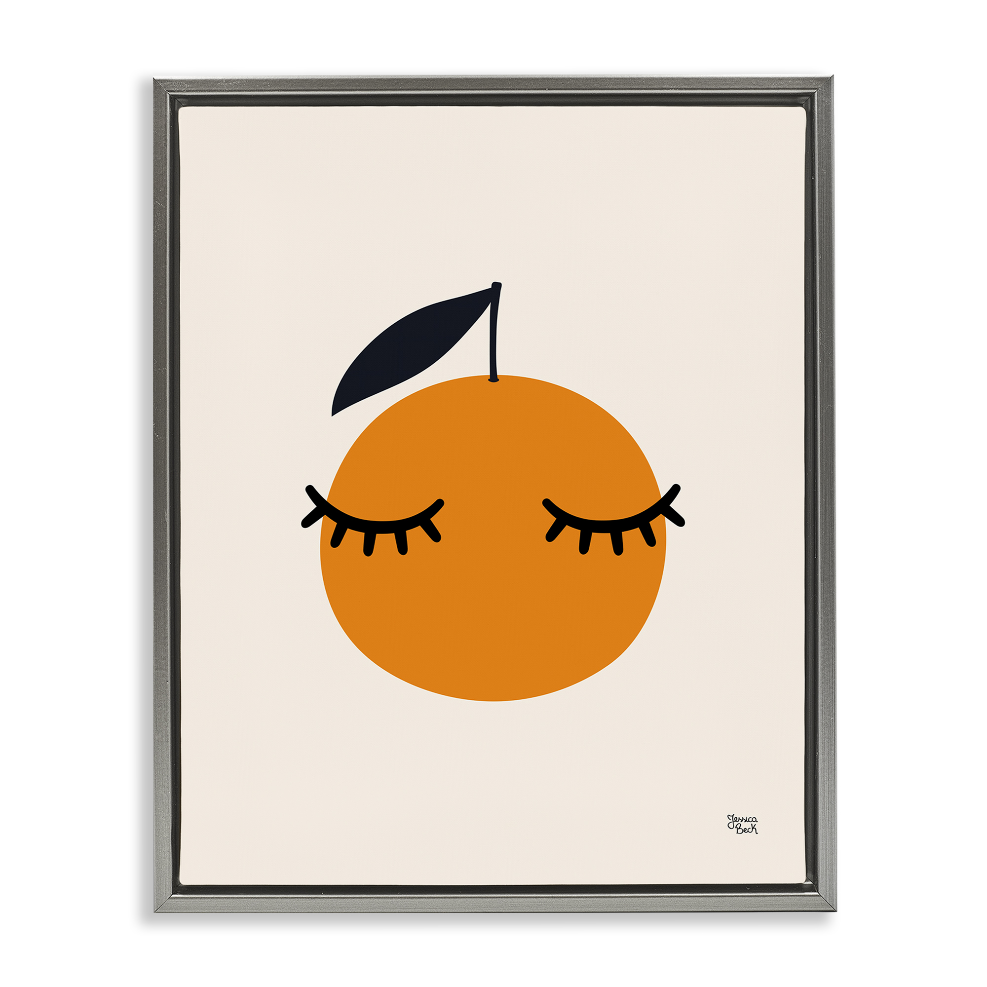Stupell Industries Orange with Eyelashes Food & Beverage Painting Gray Floater Framed Canvas Art Print Wall Art, 17 x 21