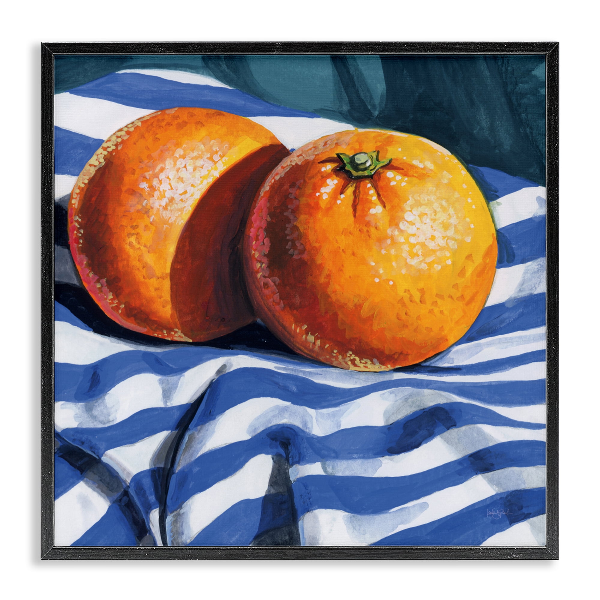 Stupell Industries Oranges On Striped Cloth Black Framed Giclee Art, design by Kate Jarvik Birch