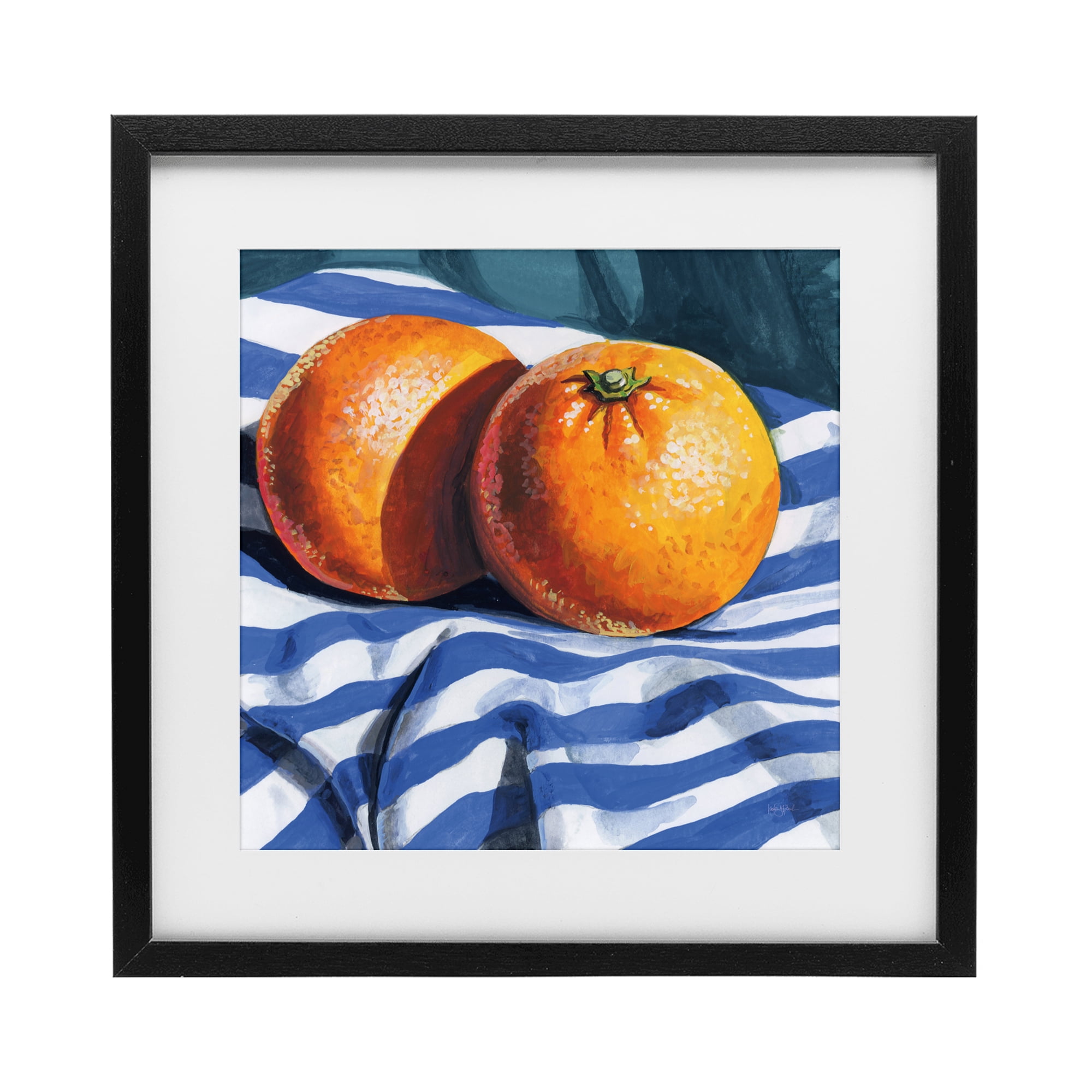 Stupell Industries Oranges On Striped Cloth Black Framed Print Under Glass, design by Kate Jarvik Birch