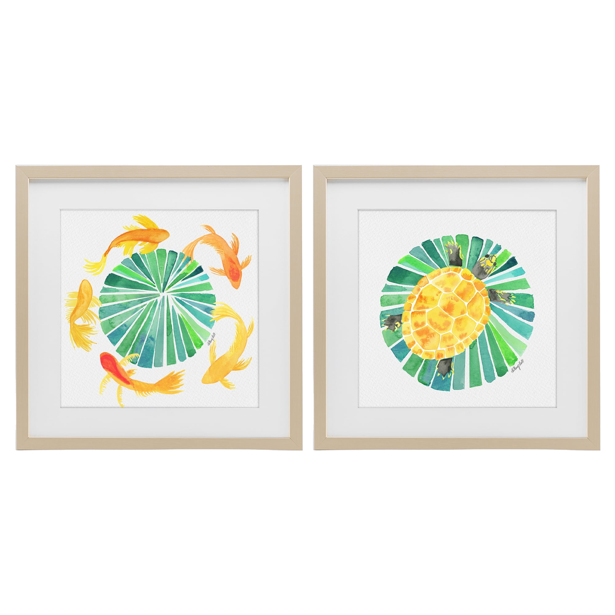 Stupell Industries Orbital Aquatic Creatures 2 Piece Birch Framed Print Under Glass Set, design by Hillary Holt
